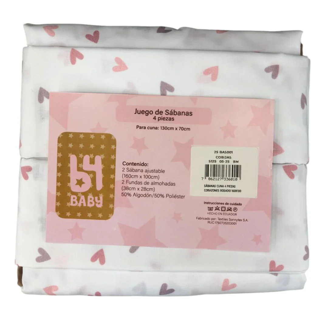 Juego De Sábanas 4 Piezas Con Diseño B4 Baby | Corazones